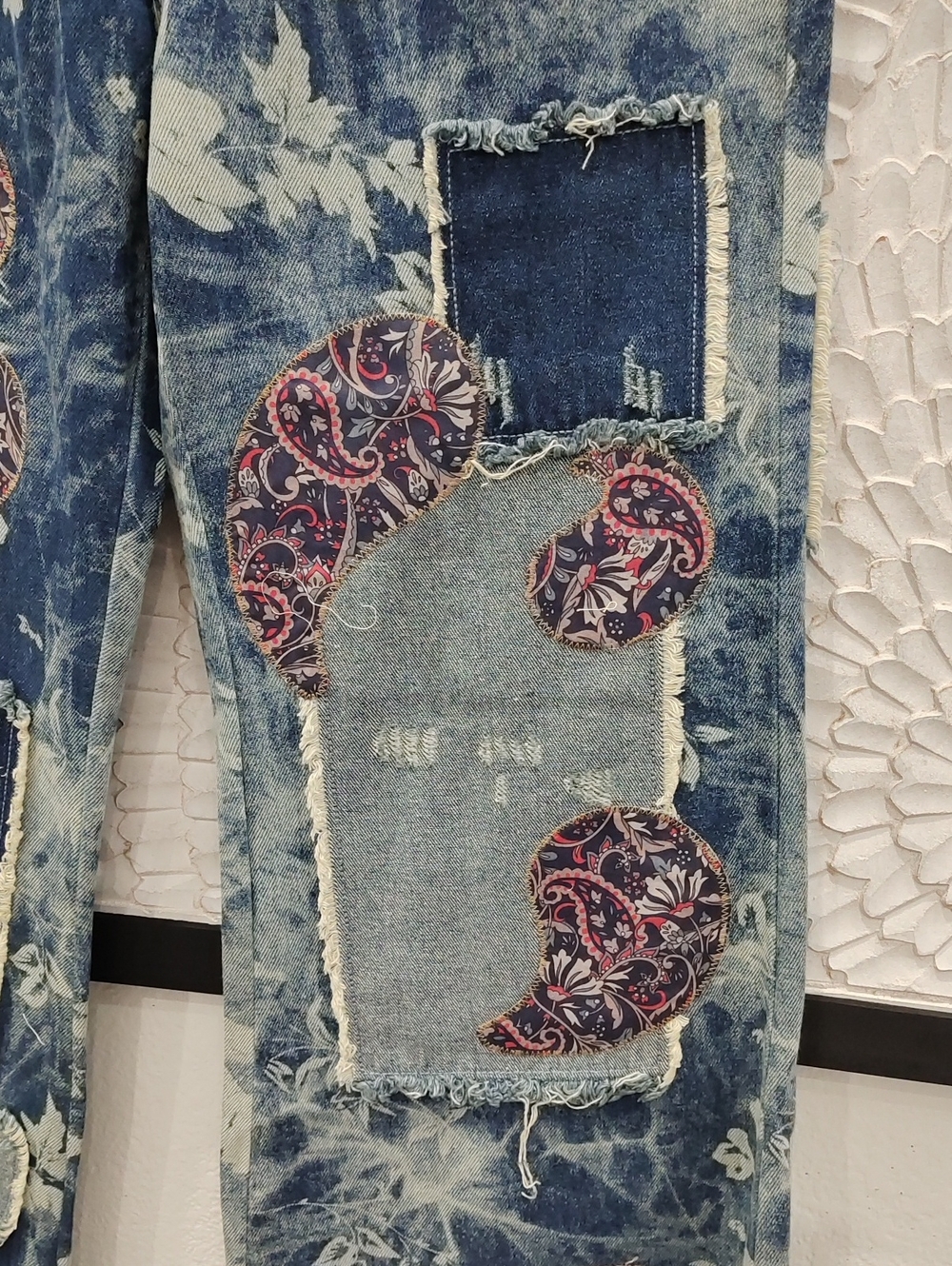 Oli & Hali Blue Floral Patchwork Paisley Vintage Wash Wide Leg Jeans - Picture 4 of 10
